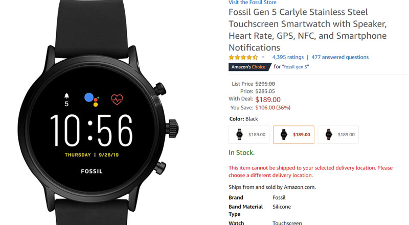 Fossil Gen 5 Carlyle HR Ανοξείδωτο ατσάλι Διατίθεται στο Amazon Prime