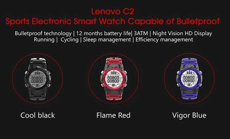Lenovo C2 Smartwatch - Εξωτερικό Smartwatch με οθόνη FSTN